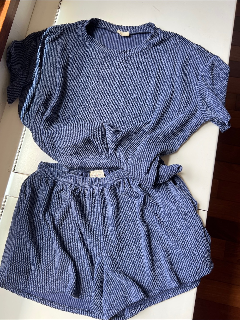 Lovely Melody Light Blue Textured Short Sleeve Lounge Set